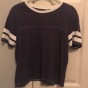 A Gray/Blue Shirt with White Stripes